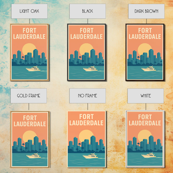 Fort Lauderdale Travel Poster, Framed Canvas Print, Retro Sunset Skyline Art, Fort Lauderdale Wall Art, Vintage Travel Print, Design 2