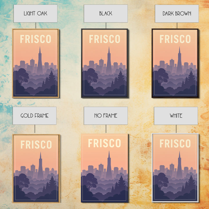 Frisco Texas Travel Poster, Canvas Print, Mid Century City Wall Art, Frisco Wall Art, Wanderlust Decor, Watercolor Downtown Skyline