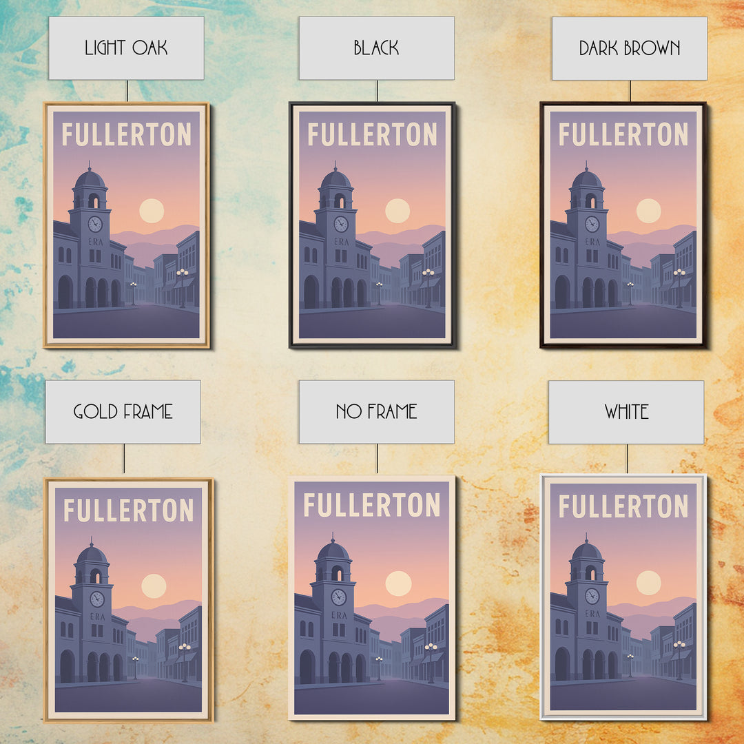 Fullerton California Travel Poster, Canvas Print, Retro Sunset Skyline Art, Fullerton Poster Print, Wanderlust Decor, Gift For Travelers