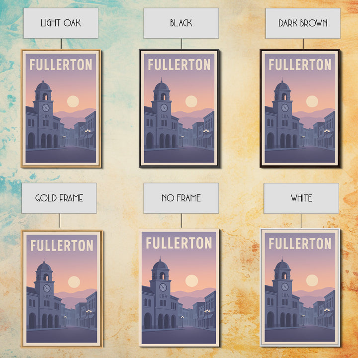 Fullerton California Travel Poster, Canvas Print, Retro Sunset Skyline Art, Fullerton Poster Print, Wanderlust Decor, Gift For Travelers