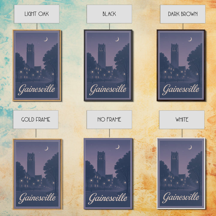 Gainesville Travel Poster, Canvas Print, Retro Sunset Skyline Art, Gainesville Poster Print, Watercolor Cityscape, Modern Wall Decor