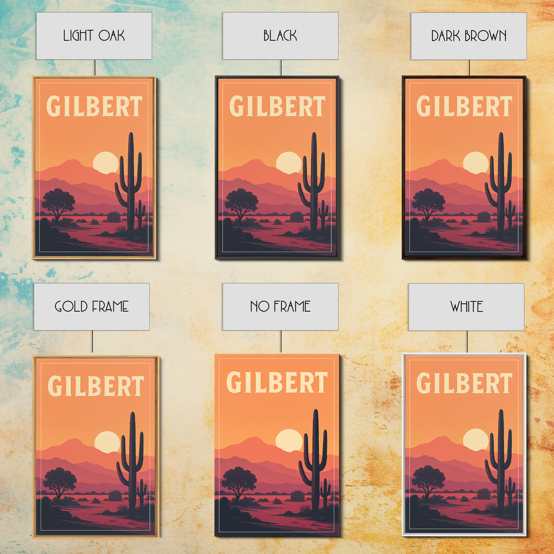 Gilbert Travel Poster, Canvas Print, Retro Sunset Skyline Art, Gilbert Wall Art, Travel Wall Decor, Wanderlust Decor, Fine Art Print