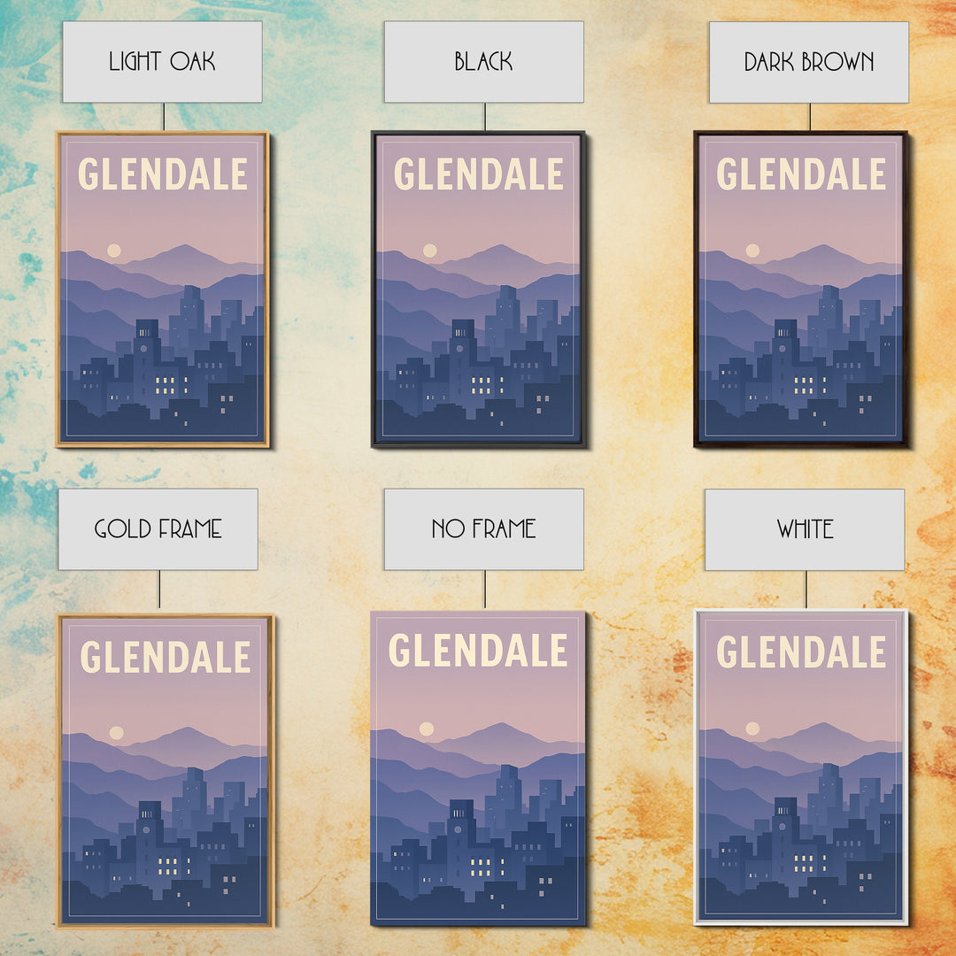 Glendale Arizona Travel Poster, Framed Canvas Print, Retro Sunset Skyline Art, Glendale Art Print, Gift For Travelers, Travel Poster Art
