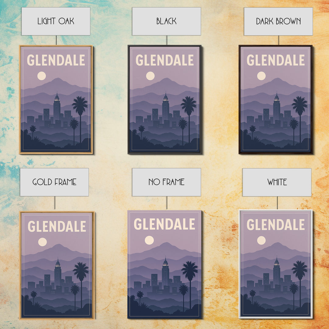 Glendale Travel Poster, Framed Canvas Print, Vintage Travel Poster Art, Glendale Wall Art, Travel Poster Set, Travel Art Print