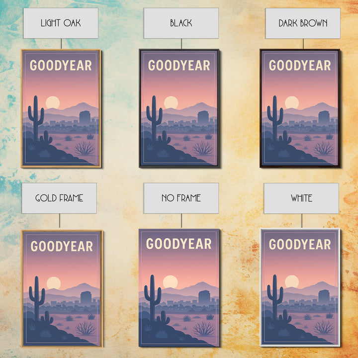 Goodyear Arizona Travel Poster, Canvas Print, Retro Sunset Skyline Art, Goodyear City Art, Wanderlust Decor, Fine Art Print, City Art Print