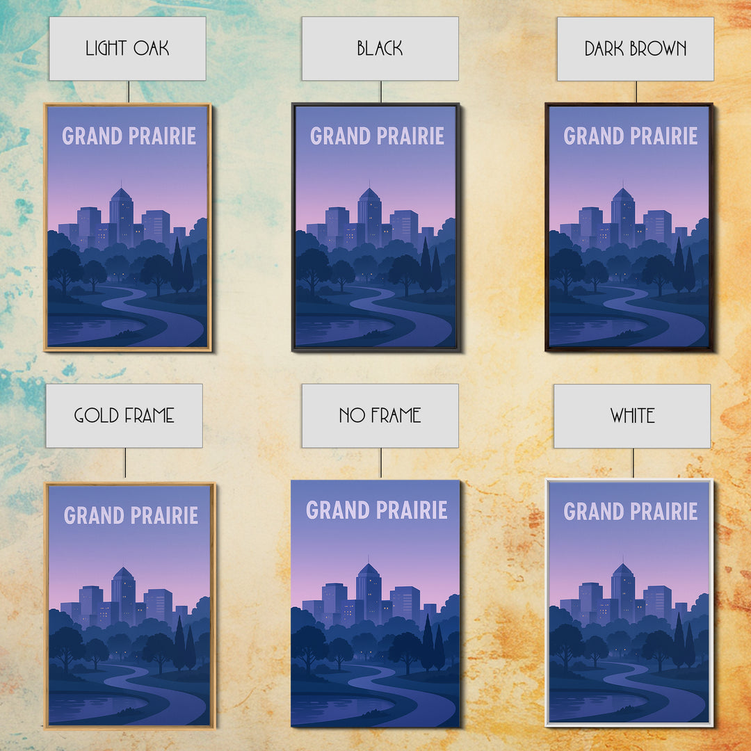 Grand Prairie Texas Travel Poster, Canvas Print, Mid Century City Wall Art, Grand Prairie Poster Print, Travel Poster Set, Modern Wall Decor