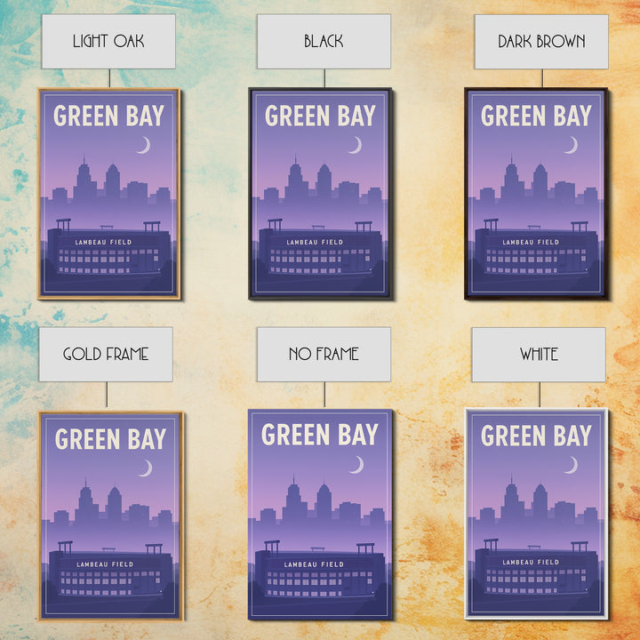 Green Bay Wisconsin Travel Poster, Framed Canvas Print, Classic Travel Poster Art, Green Bay Wall Art, Fine Art Print, City Illustration