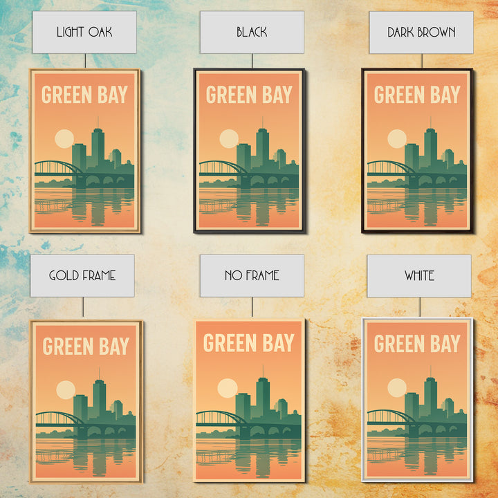Green Bay Travel Poster, Canvas Print, Retro Sunset Skyline Art, Green Bay Wall Art, Gift For Travelers, Home Office Decor, Home Decor