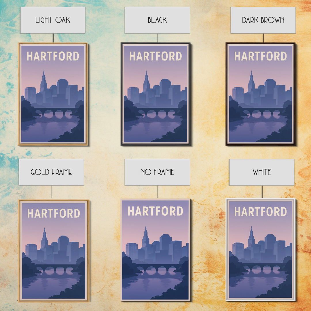 Hartford Travel Poster, Canvas Print, Retro Sunset Skyline Art, Hartford City Art, Travel Wall Decor, City Illustration, Travel Poster Art
