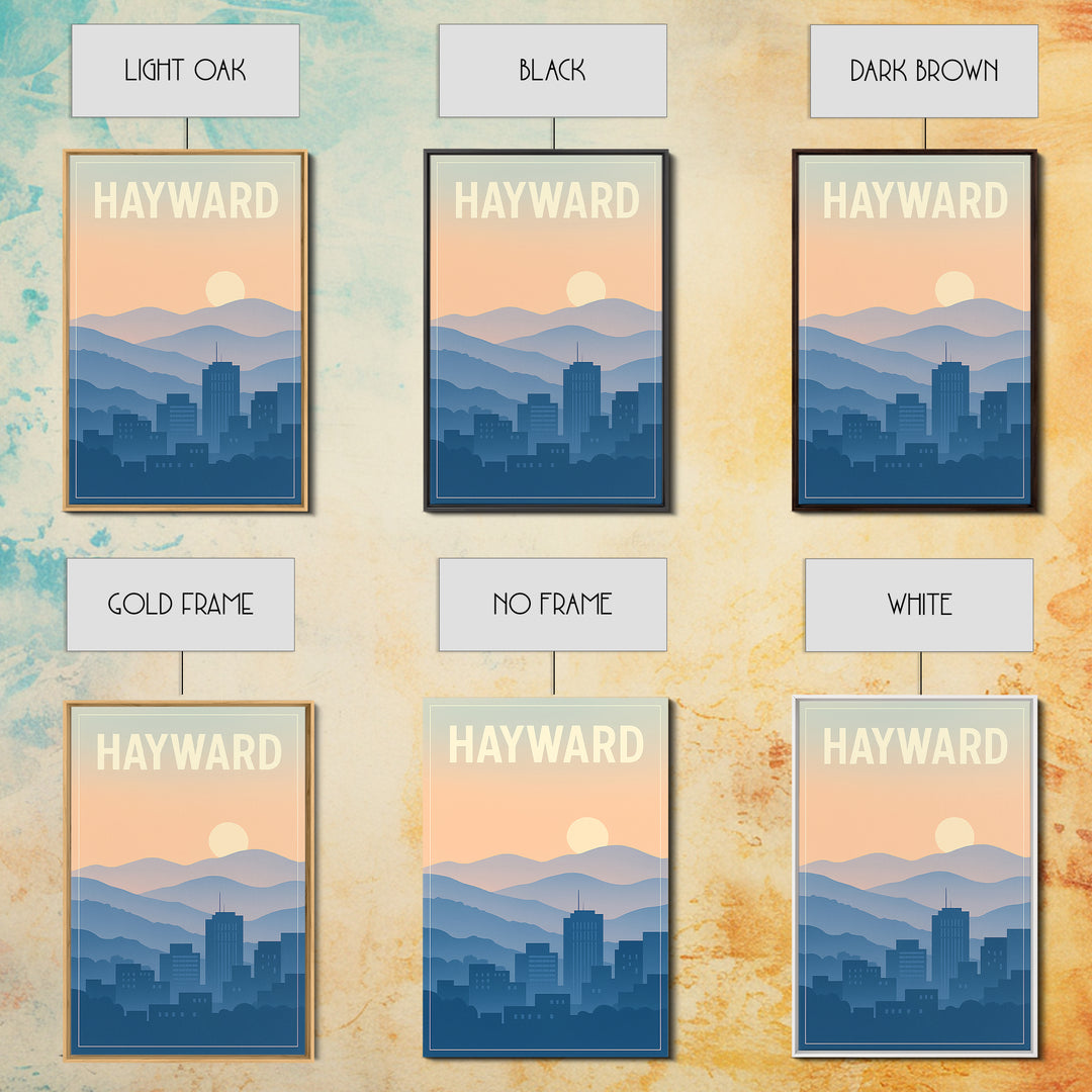 Hayward California Travel Poster, Canvas Print, Retro Sunset Skyline Art, Hayward Art Print, Travel Art Print, Modern Wall Decor, Poster Art