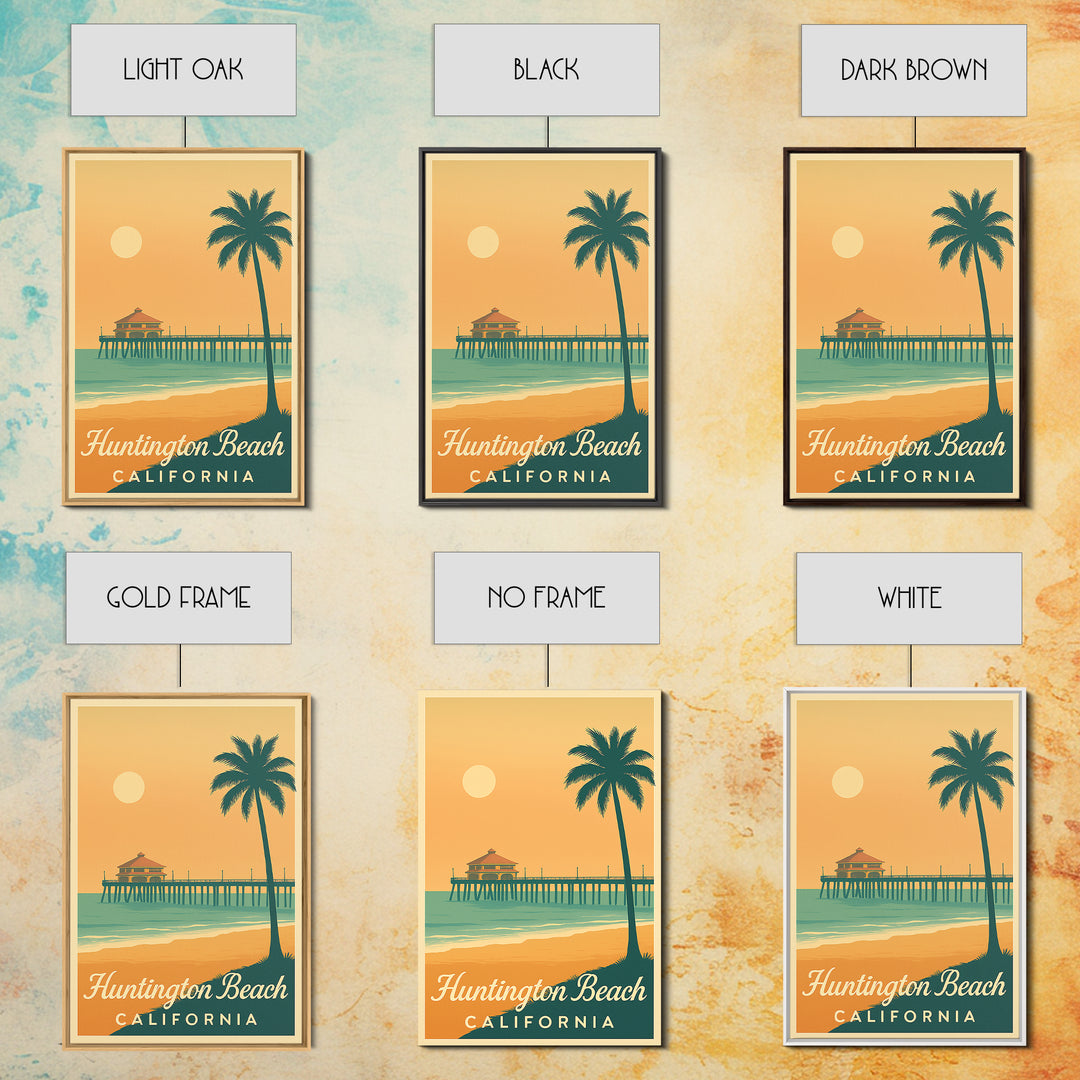 Huntington Beach California Travel Poster, Canvas Print, Retro Sunset Skyline Art, Huntington Beach City Art, Art Print, City Travel Prints