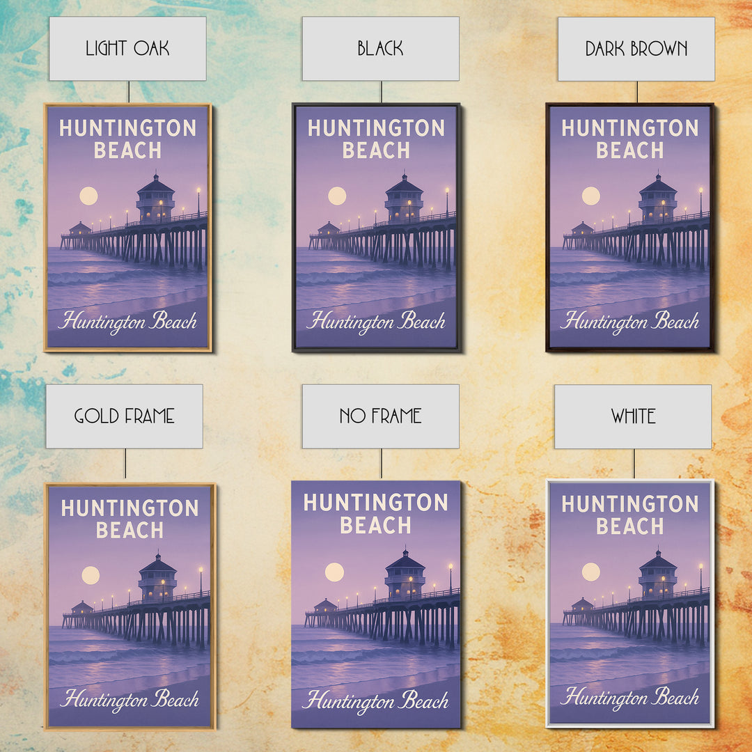 Huntington Beach Travel Poster, Framed Canvas Print, Classic Travel Poster Art, Huntington Beach Travel Art, Travel Wall Art, Design 2