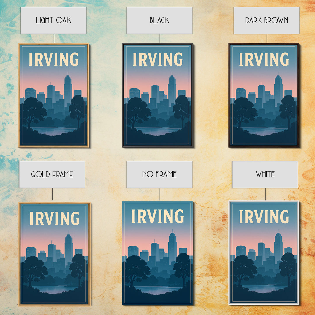Irving Texas Travel Poster, Canvas Print, Retro Sunset Skyline Art, Irving Poster Print, Wall Decor, Mid Century Wall Art, Art Print