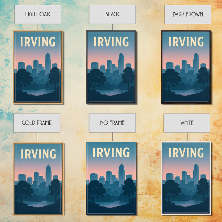 Irving Texas Travel Poster, Canvas Print, Retro Sunset Skyline Art, Irving Poster Print, Wall Decor, Mid Century Wall Art, Art Print
