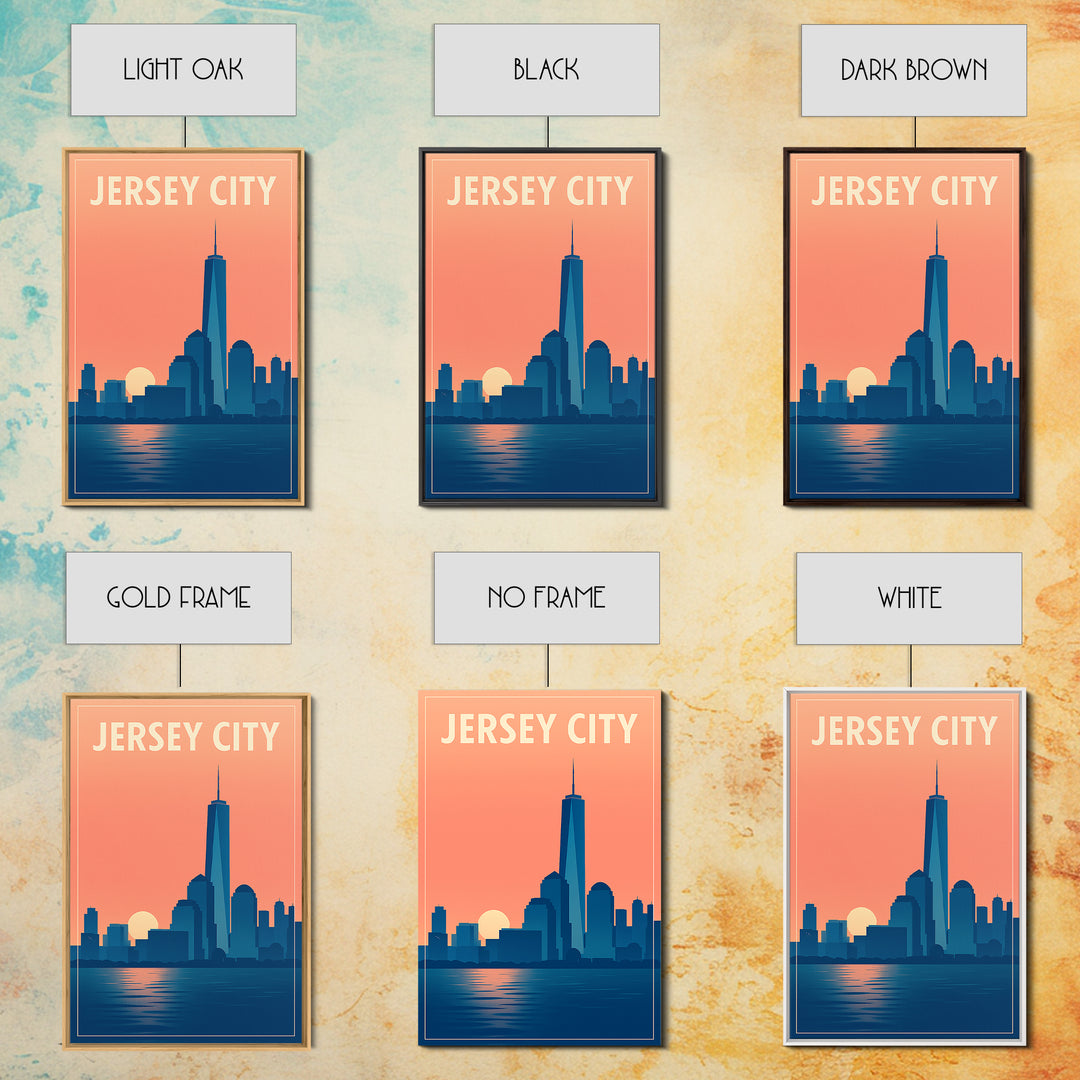 Jersey City Travel Poster, Framed Canvas Print, Mid Century City Wall Art, Jersey City Travel Art, Retro Travel Print, Mid Century Wall Art