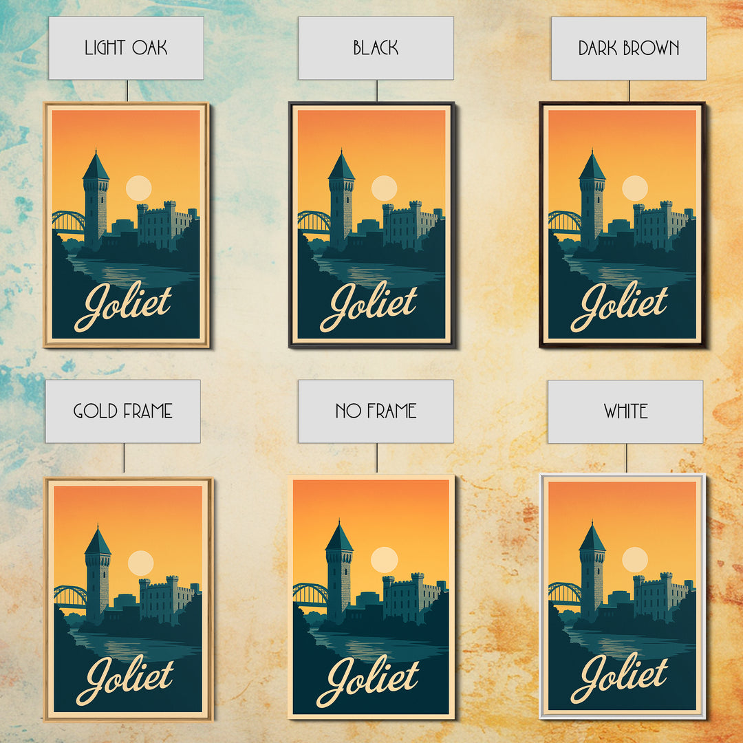 Joliet Illinois Travel Poster, Canvas Print, Retro Sunset Skyline Art, Joliet Wall Art, Watercolor Skyline Art, Travel Wall Decor, Wall Art