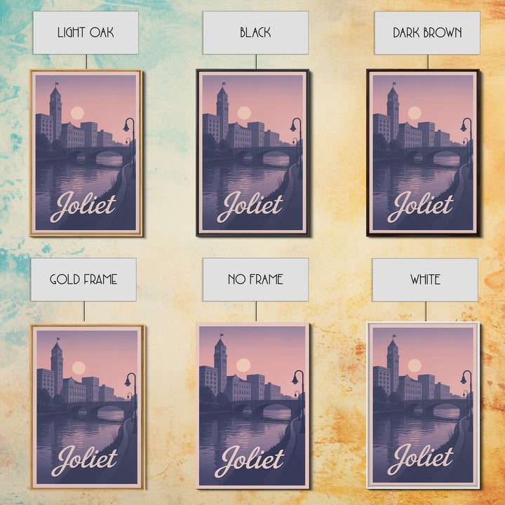 Joliet Travel Poster, Canvas Print, Retro Sunset Skyline Art, Joliet Wall Art, Travel Poster Art, Vintage Travel Art, City Travel Prints
