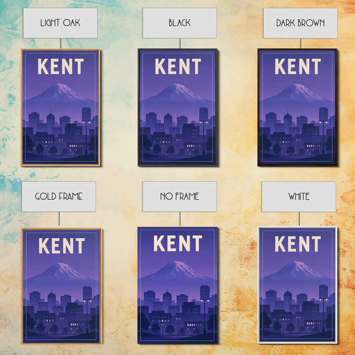 Kent Washington Travel Poster, Canvas Print, Retro Sunset Skyline Art, Kent Poster Print, Wall Decor, Gift For Travelers, Travel Decor