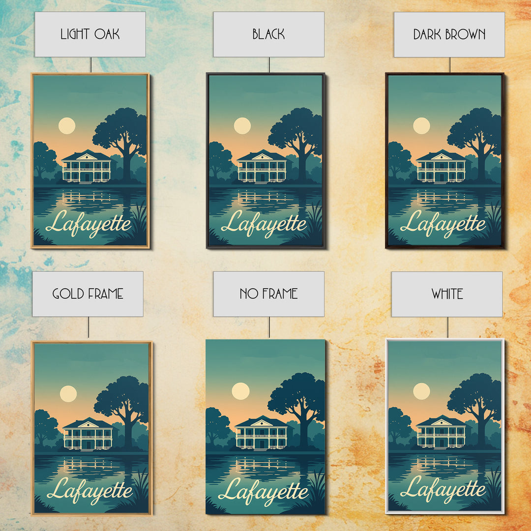 Lafayette Louisiana Travel Poster, Canvas Print, Retro Sunset Skyline Art, Lafayette Poster Print, Vintage Travel Print, Vintage City Art