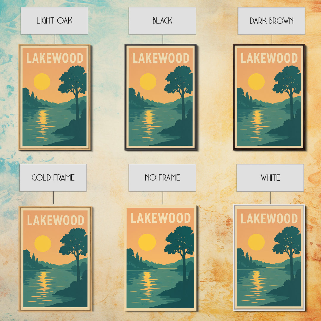 Lakewood Travel Poster, Framed Canvas Print, Classic Travel Poster Art, Lakewood City Art, Travel Poster Art, Retro Travel Print