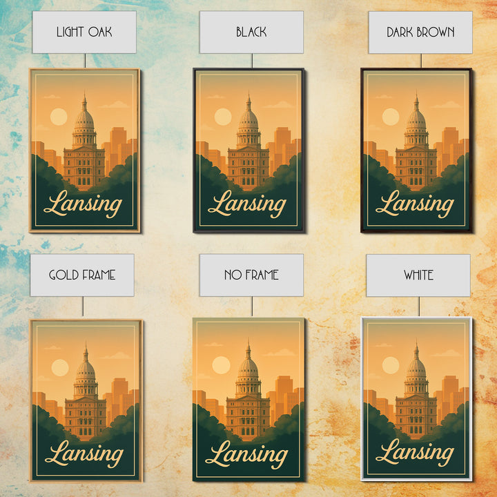 Lansing Michigan Travel Poster, Canvas Print, Classic Poster Art, Lansing City Art, City Illustration, Office Decor, Mid Century Wall Art