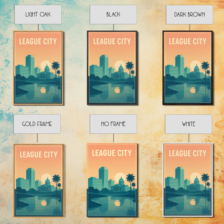 League City Travel Poster, Canvas Print, Classic Travel Poster Art, League City Poster Print, Retro Travel Print, Vintage Travel Art