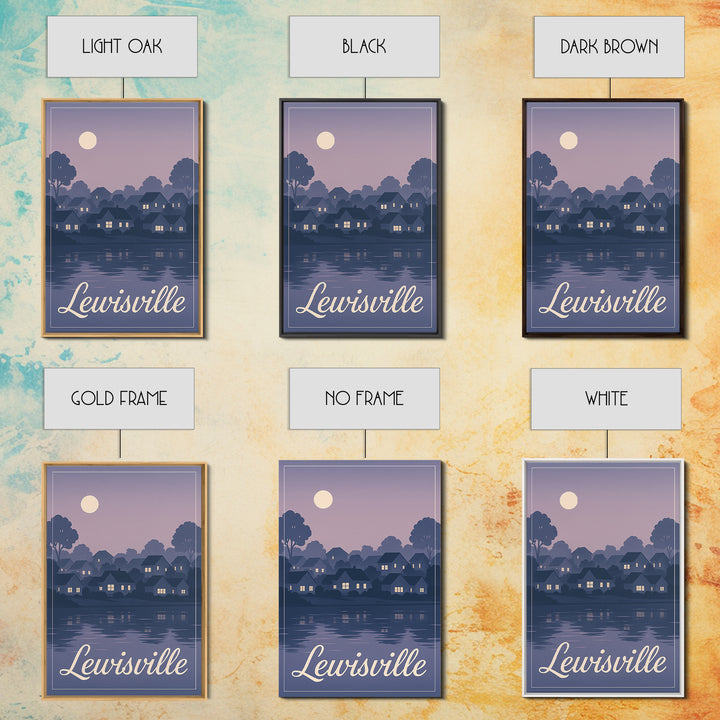 Lewisville Travel Poster, Framed Canvas Print, Retro Sunset Skyline Art, Lewisville Wall Art, Home Office Decor, Wanderlust Decor