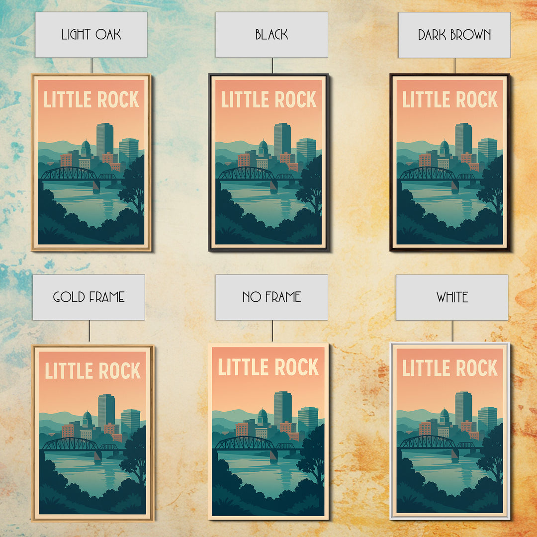 Little Rock Arkansas Travel Poster, Canvas Print, Retro Sunset Skyline Art, Little Rock City Art, Home Office Decor, Retro Travel Print