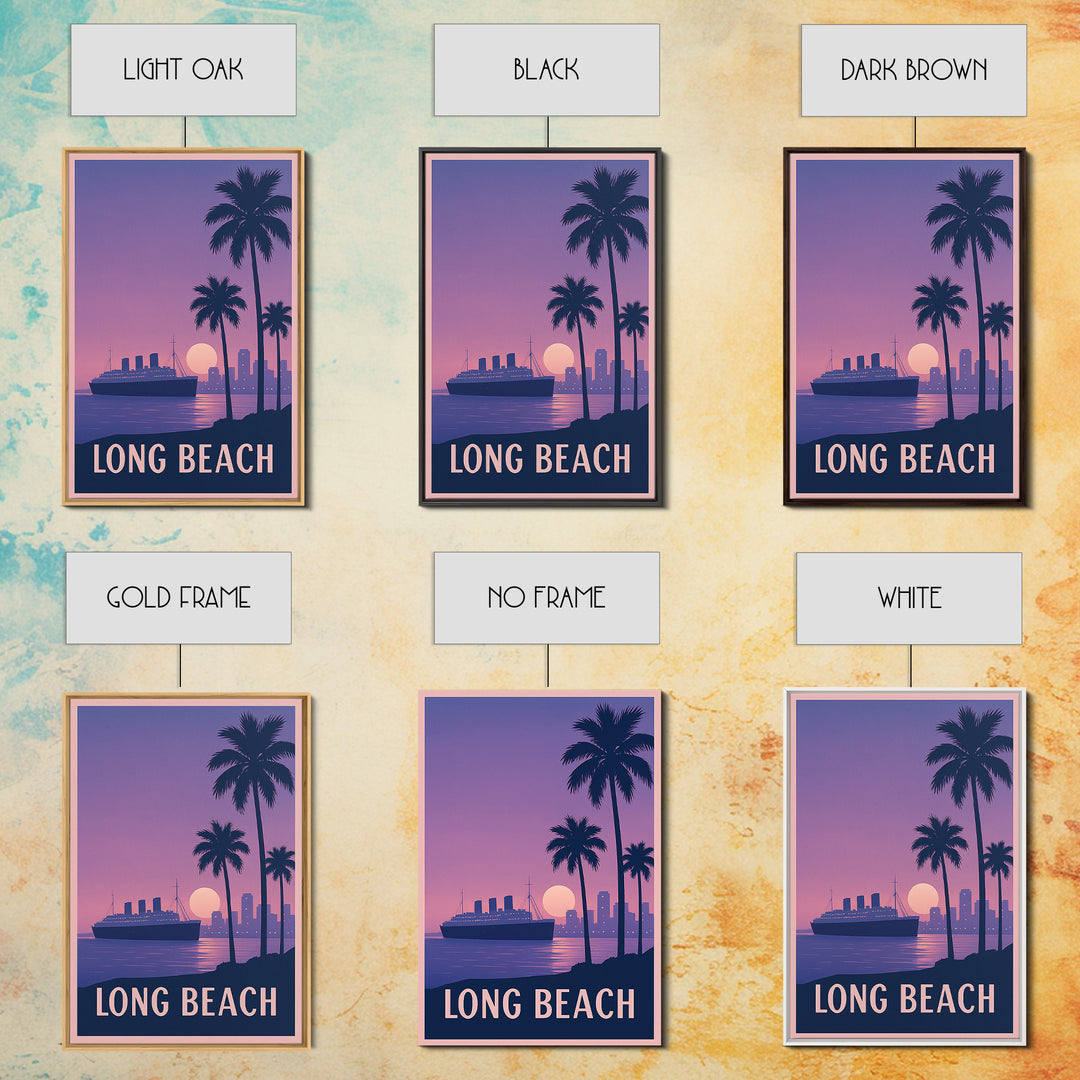 Long Beach Travel Poster, Framed Canvas Print, Mid Century City Wall Art, Long Beach Wall Art, City Art Print, Wanderlust Decor