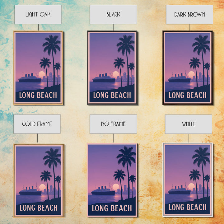 Long Beach Travel Poster, Framed Canvas Print, Mid Century City Wall Art, Long Beach Wall Art, City Art Print, Wanderlust Decor