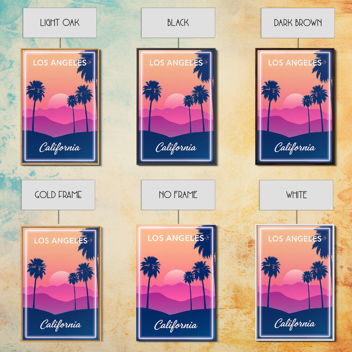 Los Angeles Travel Poster, Framed Canvas Print, Retro Sunset Skyline Art, Los Angeles Travel Art, Retro Travel Print, City Travel Prints