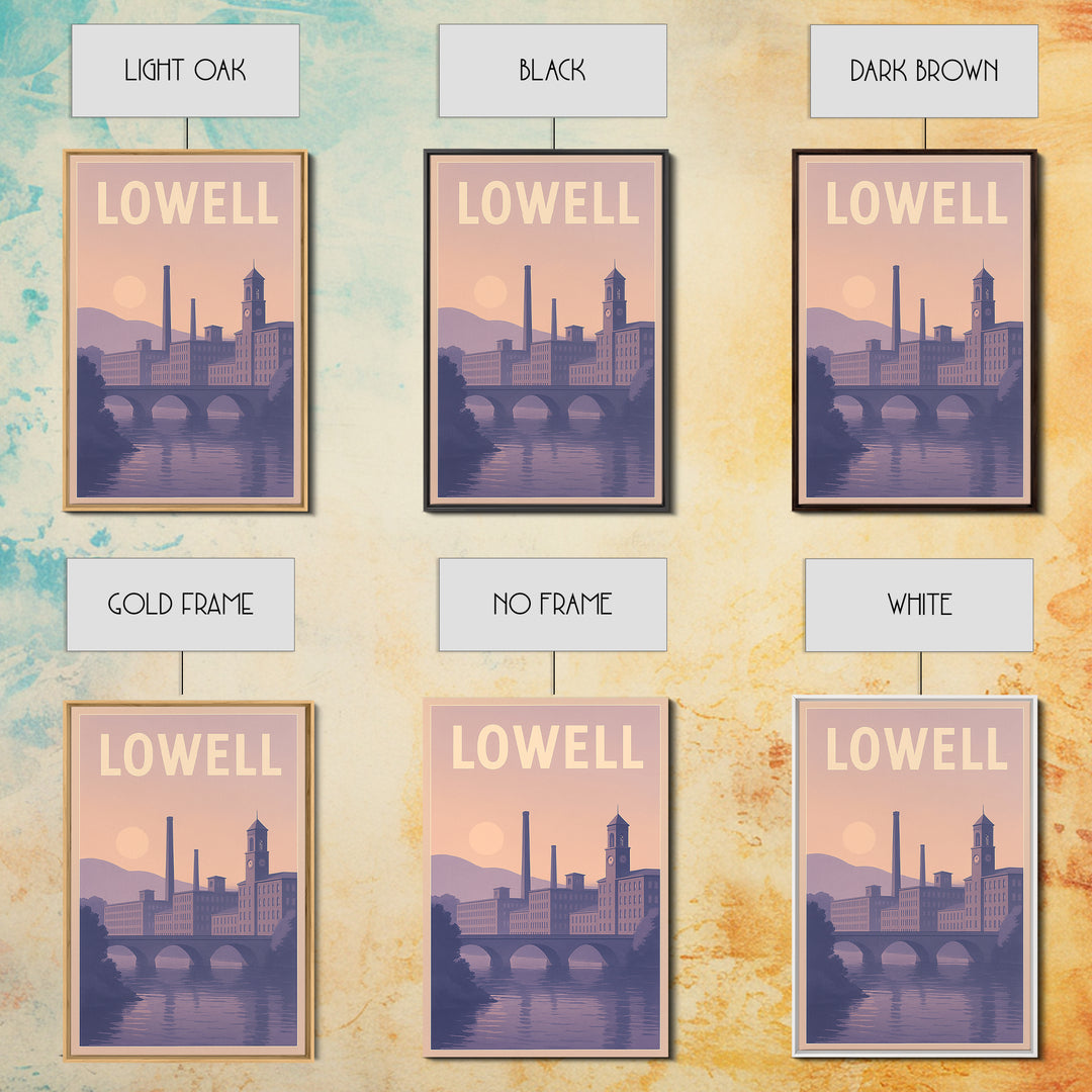 Lowell Massachusetts Travel Poster, Canvas Print, Retro Sunset Skyline Art, Lowell Travel Art, Poster Art, Fine Art Print, Travel Wall Art