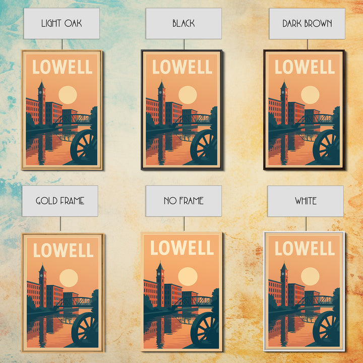 Lowell Travel Poster, Canvas Print, Retro Sunset Skyline Art, Lowell Art Print, Gift For Travelers, Mid Century Wall Art, Travel Art Print