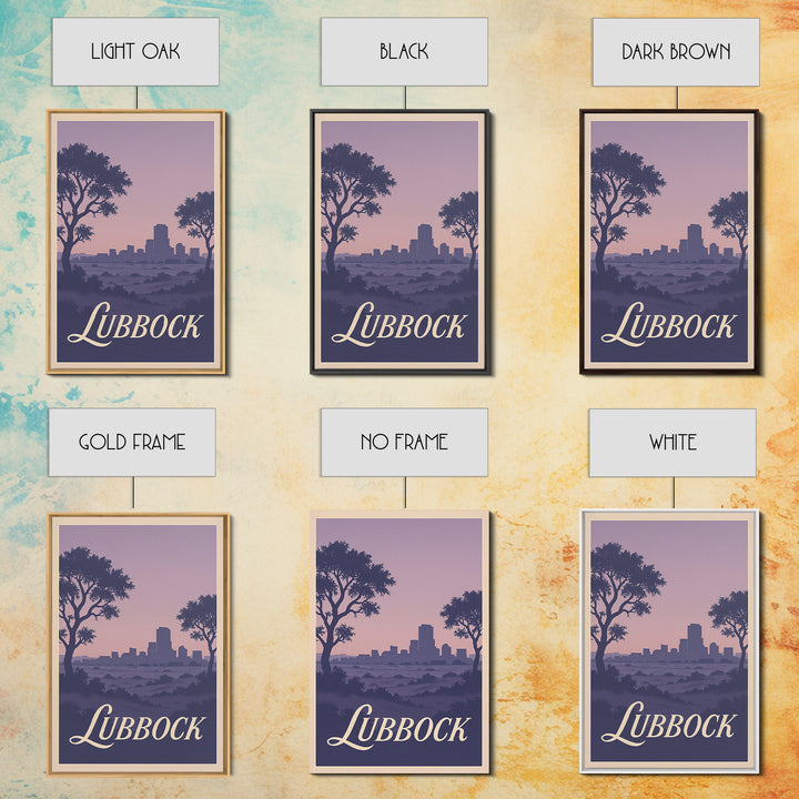 Lubbock Travel Poster, Framed Canvas Print, Retro Sunset Skyline Art, Lubbock Wall Art, Wanderlust Decor, Modern Wall Decor, Art Print