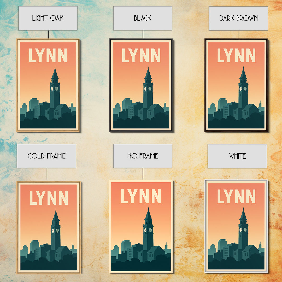 Lynn Massachusetts Travel Poster, Canvas Print, Retro Sunset Skyline Art, Lynn City Art, Travel Poster Set, Travel Art Print