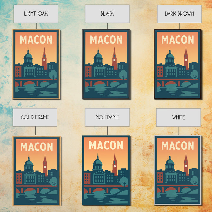 Macon Travel Poster, Framed Canvas Print, Classic Travel Poster Art, Macon City Art, City Travel Prints, Fine Art Print, Vintage City Art