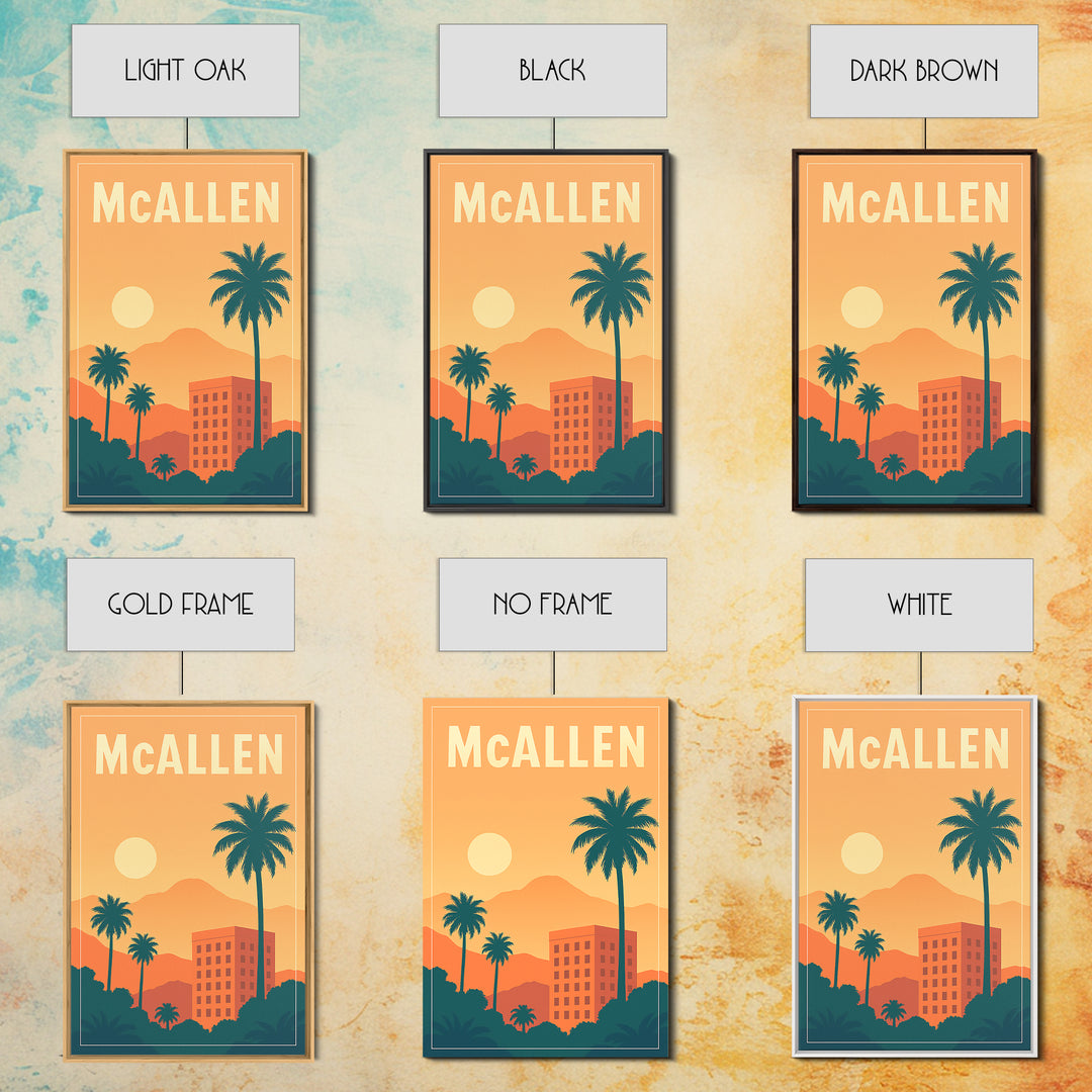Mcallen Travel Poster, Framed Canvas Print, Mid Century City Wall Art, Mcallen Art Print, Mid Century Wall Art, Gift For Travelers