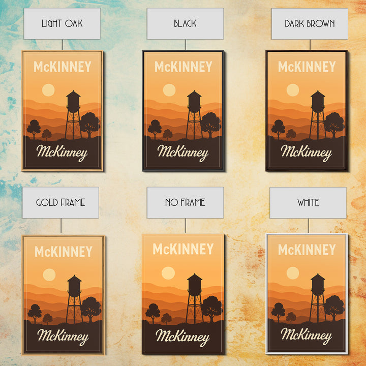 Mckinney Texas Travel Poster, Canvas Print, Retro Sunset Skyline Art, Mckinney Travel Art, Vintage Travel Art, Vintage Travel Print