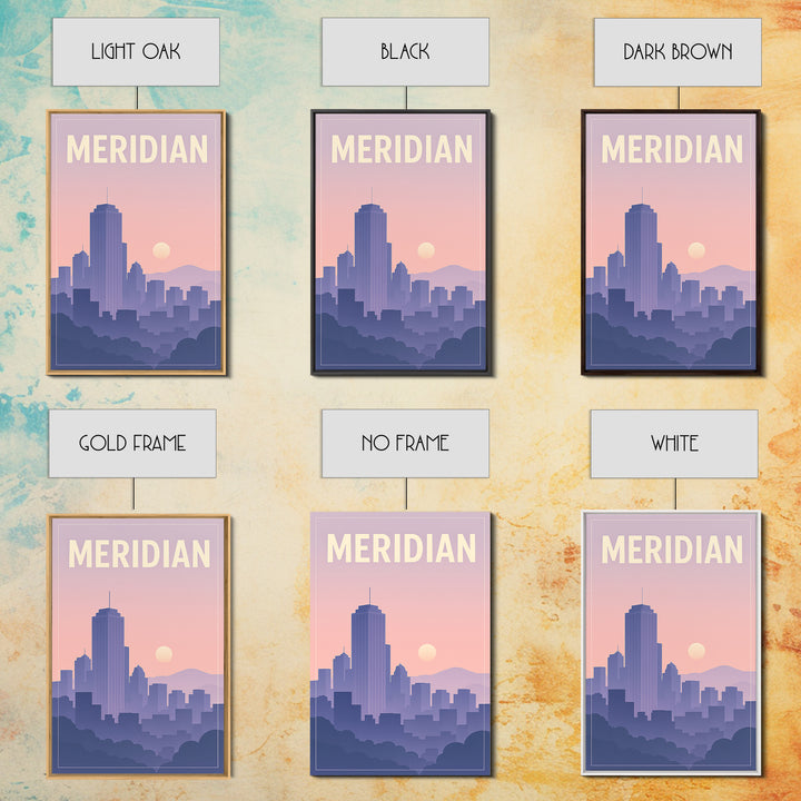 Meridian Idaho Travel Poster, Framed Canvas Print, Classic Travel Poster Art, Meridian Travel Art, Mid Century Wall Art, City Travel Prints