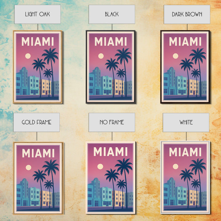 Miami Florida Travel Poster, Canvas Print, Classic Poster Art, Miami Poster Print, City Art Print, Watercolor Skyline Art, Travel Art