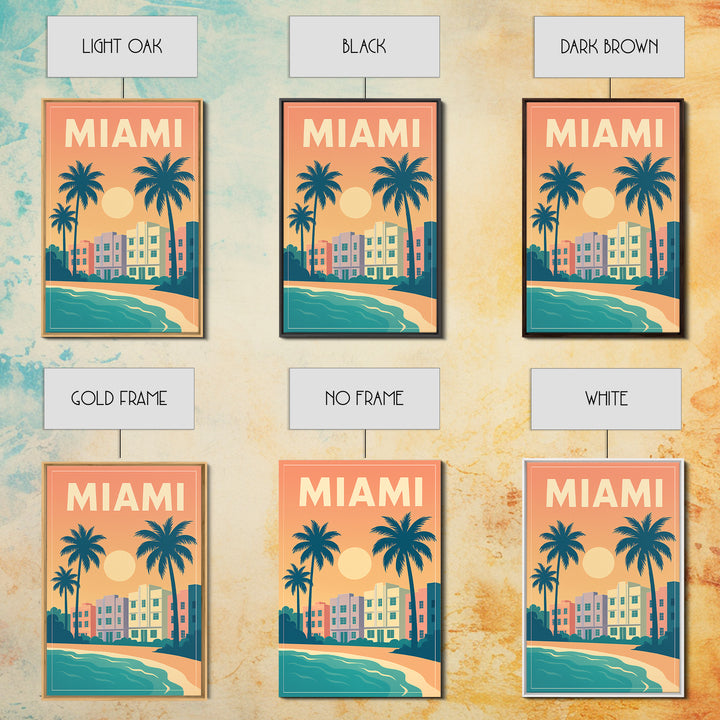 Miami Travel Poster, Framed Canvas Print, Vintage Travel Poster Art, Miami Poster Print, City Art Print, Living Room Wall Art, Design 2
