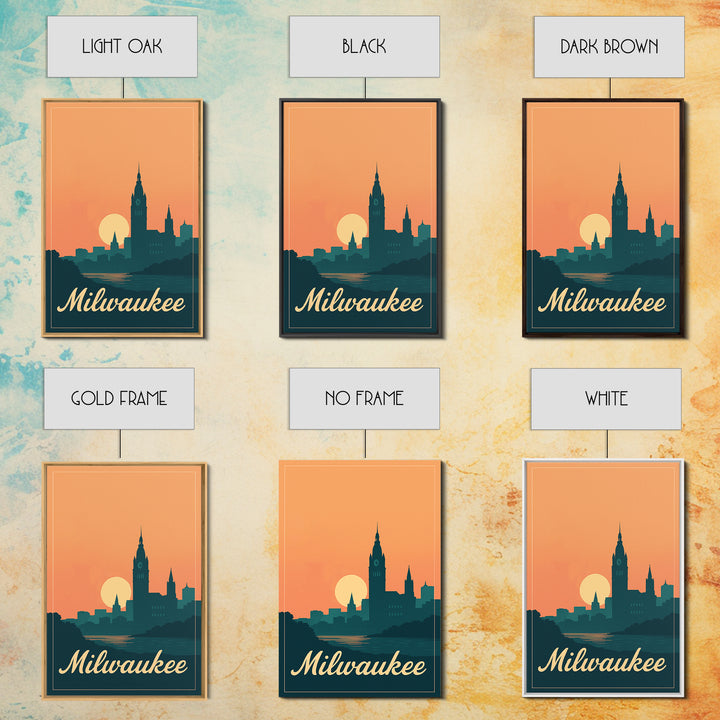Milwaukee Wisconsin Travel Poster, Framed Canvas Print, Retro Sunset Skyline Art, Milwaukee Wall Art, Modern Wall Decor, City Travel Prints