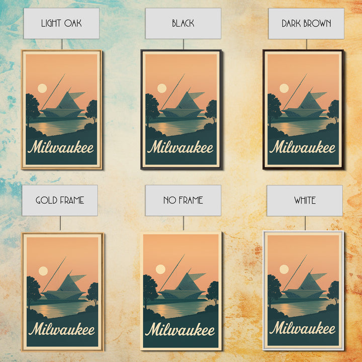 Milwaukee Travel Poster, Framed Canvas Print, Classic Travel Poster Art, Milwaukee Art Print, Watercolor Skyline, Retro Travel Print