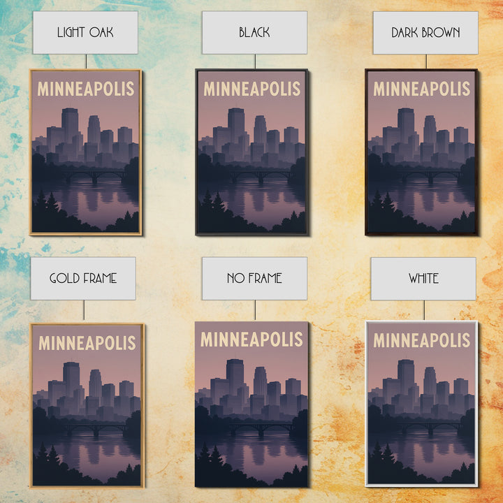 Minneapolis Travel Poster, Framed Canvas Print, Retro Sunset Skyline Art, Minneapolis Travel Art, Vintage Travel Print, City Art Print