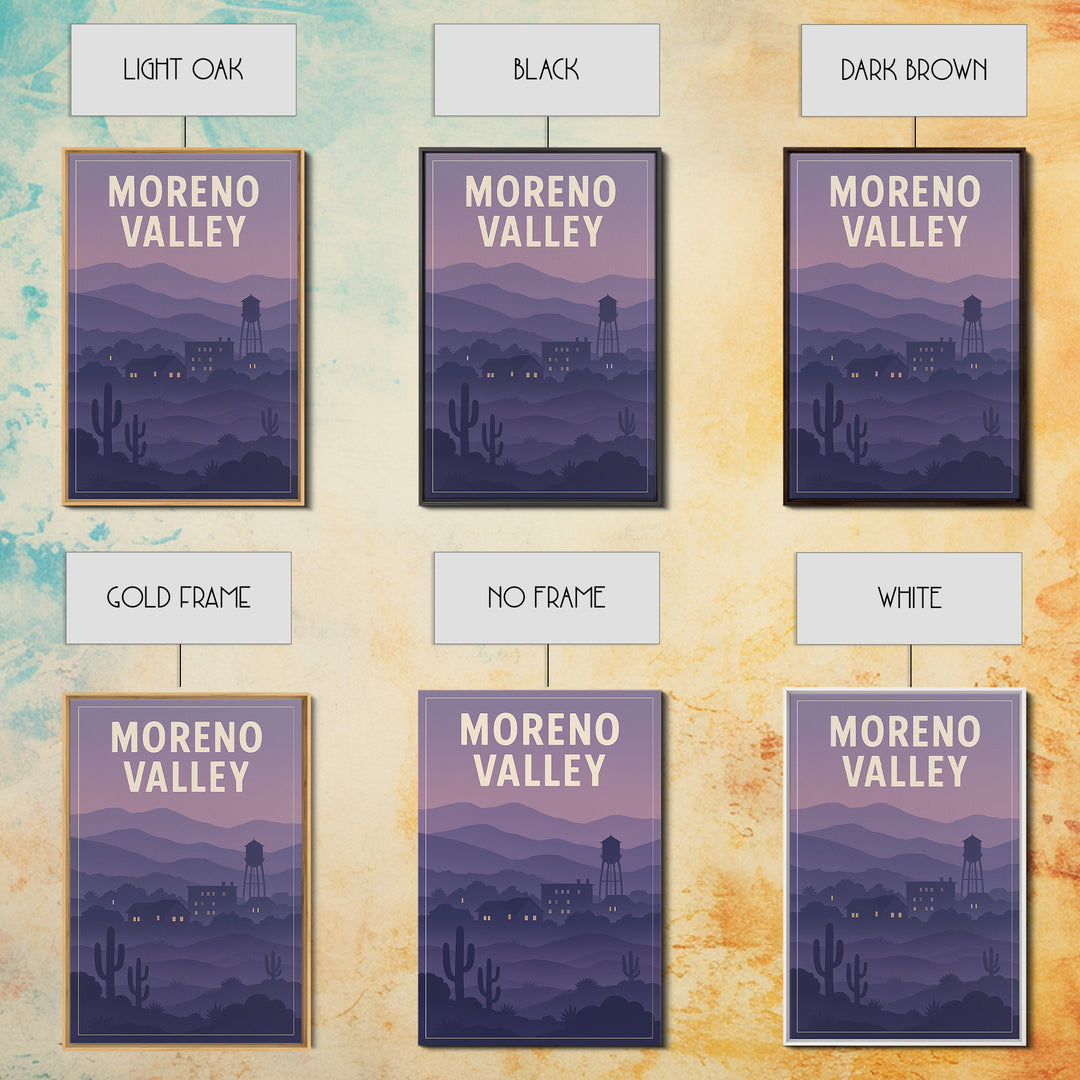 Moreno Valley California Travel Poster, Canvas Print, Retro Sunset Skyline Art, Moreno Valley Art Print, Wanderlust Decor, City Art Print