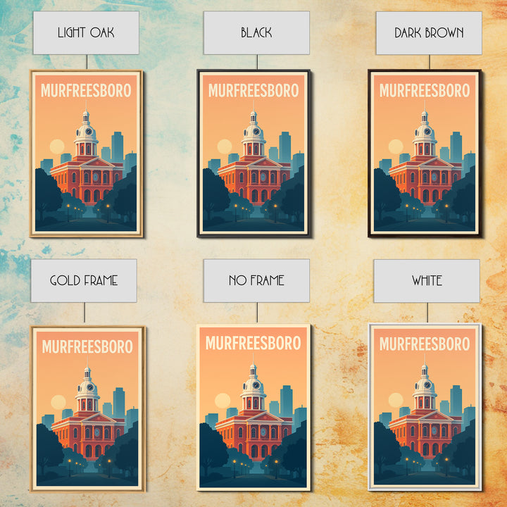 Murfreesboro Travel Poster, Canvas Print, Retro Sunset Skyline Art, Murfreesboro Poster Print, Fine Art Print, Travel Wall Decor