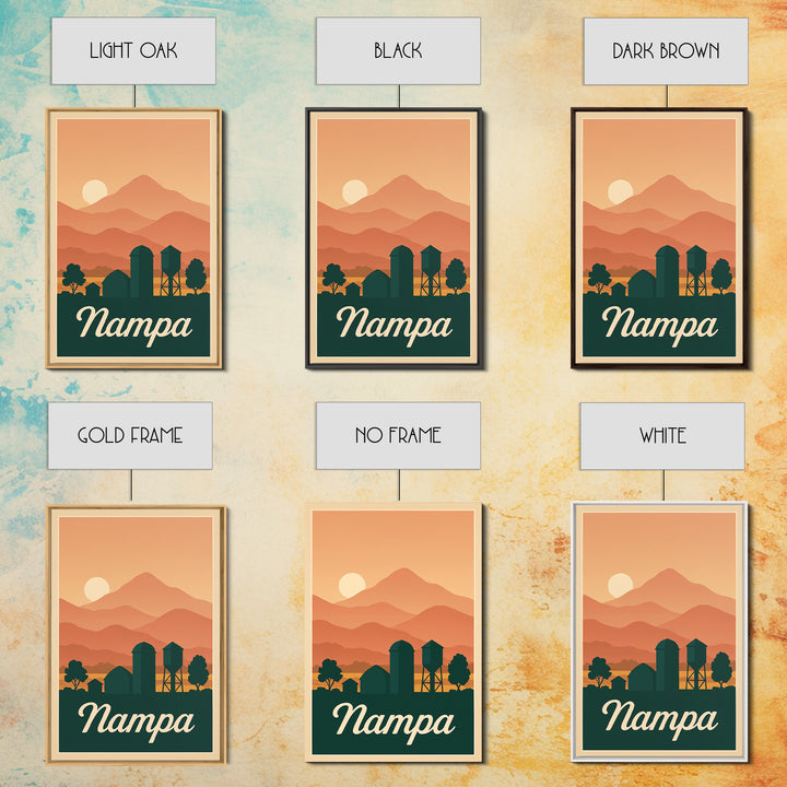 Nampa Idaho Travel Poster, Canvas Print, Retro Sunset Skyline Art, Nampa Poster Print, City Art Print, City Travel Prints, Fine Art Print