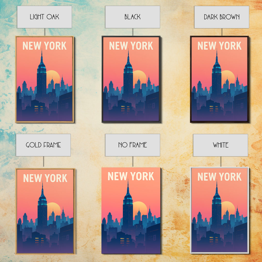 New York Travel Poster, Framed Canvas Print, Classic Travel Poster Art, New York Poster Print, Watercolor Skyline, Travel Art Print