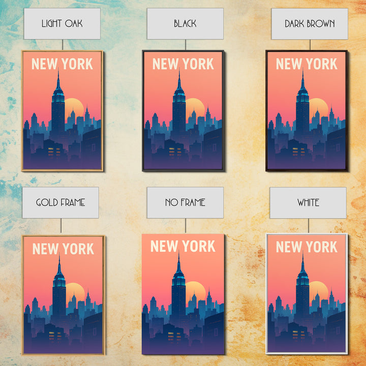 New York Travel Poster, Framed Canvas Print, Classic Travel Poster Art, New York Poster Print, Watercolor Skyline, Travel Art Print