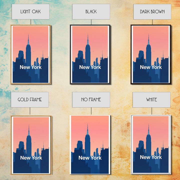 New York Travel Poster, Framed Canvas Print, Retro Sunset Skyline Art, New York City Art, City Art Print, Modern Wall Decor, Poster Art